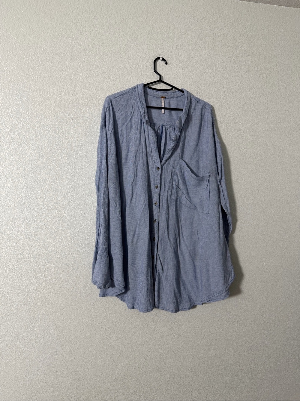 Free People Light Blue Ribbed Long Sleeve Top SZ L